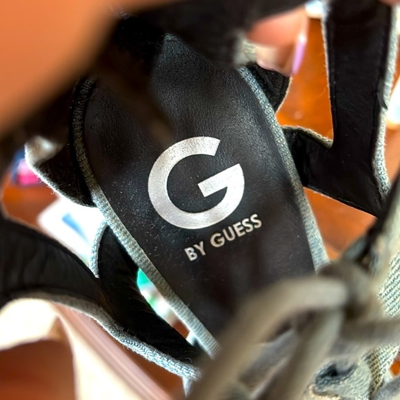 G By Guess Blue Denim Jean Lace Up Heels Y2K Strappy Back Zipper Closure - Picture 13 of 14